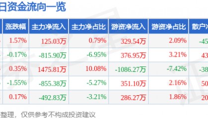 股票行情快报:远光软件(002063)4月21日主力资金净买入125.03万元