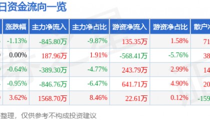 股票行情快报:北京利尔(002392)6月10日主力资金净卖出845.80万元
