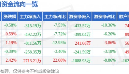 股票行情快报:中关村(000931)5月21日主力资金净卖出315.19万元