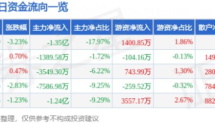 股票行情快报:省广集团(002400)3月13日主力资金净卖出1.35亿元