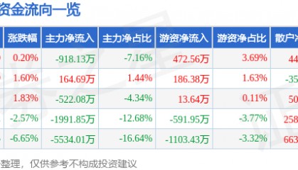 股票行情快报:大西洋(600558)6月25日主力资金净卖出918.13万元