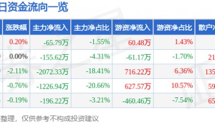 股票行情快报:云南旅游(002059)7月17日主力资金净卖出65.79万元