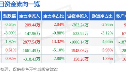 股票行情快报:深圳能源(000027)1月3日主力资金净买入209.44万元