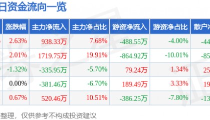 股票行情快报：南国置业（002305）3月17日主力资金净买入938.33万元