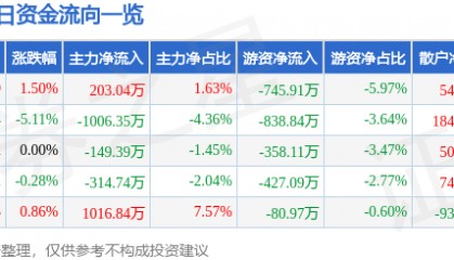 股票行情快报:华纺股份(600448)7月16日主力资金净买入203.04万元