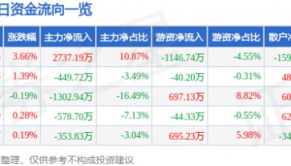 森远股份(300210)7月22日主力资金净买入2737.19万元