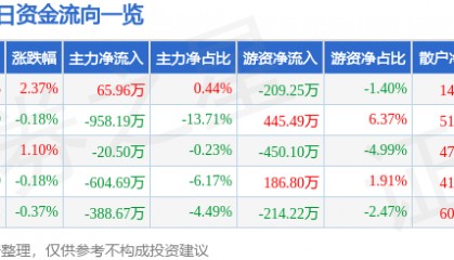 股票行情快报:森远股份(300210)8月5日主力资金净买入65.96万元