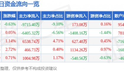 股票行情快报:首都在线(300846)8月21日主力资金净卖出9715.40万元