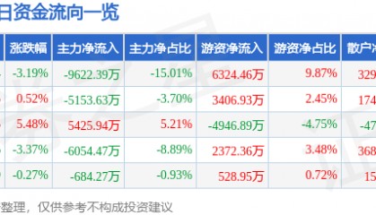 股票行情快报：金证股份（600446）3月13日主力资金净卖出9622.39万元
