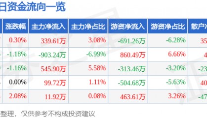 股票行情快报:华纺股份(600448)7月30日主力资金净买入339.61万元