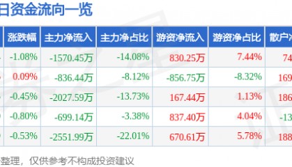 股票行情快报:森远股份(300210)8月12日主力资金净卖出1570.45万元