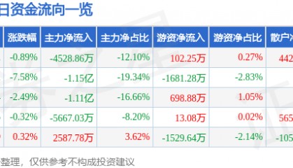 股票行情快报：科大智能（300222）3月3日主力资金净卖出4528.86万元