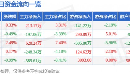 股票行情快报：深圳能源（000027）1月16日主力资金净买入213.17万元
