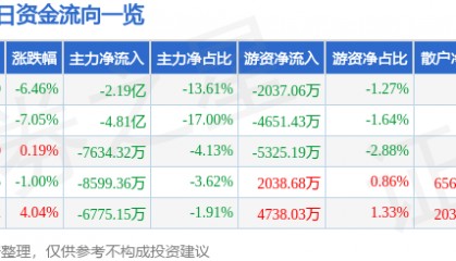 股票行情快报:宗申动力(001696)2月28日主力资金净卖出2.19亿元