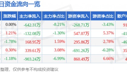 股票行情快报:华纺股份(600448)8月4日主力资金净卖出642.31万元