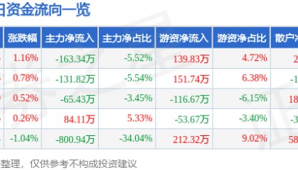 股票行情快报:*ST熊猫(600599)7月28日主力资金净卖出163.34万元