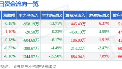 股票行情快报:森远股份(300210)8月4日主力资金净卖出958.19万元