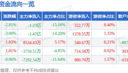 海兰信（300065）8月1日主力资金净卖出1.23亿元