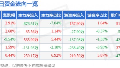 股票行情快报:金陵饭店(601007)4月9日主力资金净卖出676.51万元