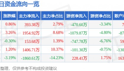 股票行情快报:华纺股份(600448)8月20日主力资金净买入393.38万元