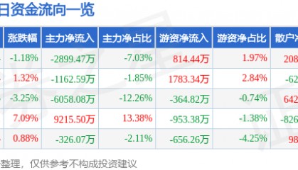股票行情快报:双鹭药业(002038)8月1日主力资金净卖出2899.47万元