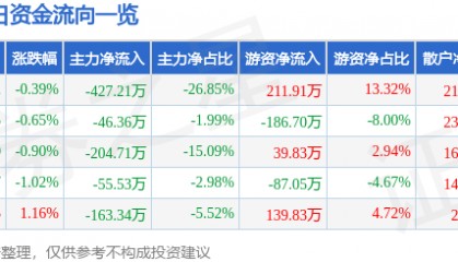 股票行情快报:*ST熊猫(600599)8月1日主力资金净卖出427.21万元