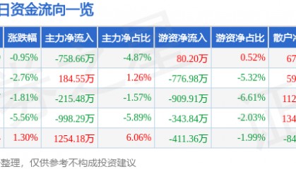 股票行情快报：飞马国际（002210）6月29日主力资金净卖出758.66万元