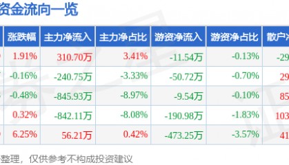 股票行情快报:新北洋(002376)1月20日主力资金净买入310.70万元
