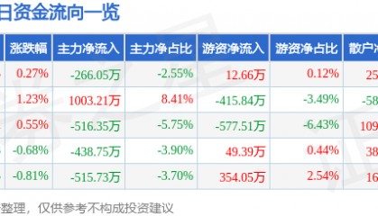 股票行情快报:金陵饭店(601007)6月25日主力资金净卖出266.05万元