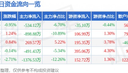 股票行情快报:中兴商业(000715)5月28日主力资金净卖出534.12万元