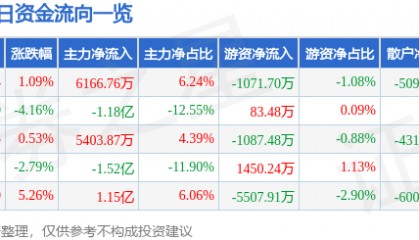 股票行情快报：长盛轴承（300718）5月16日主力资金净买入6166.76万元