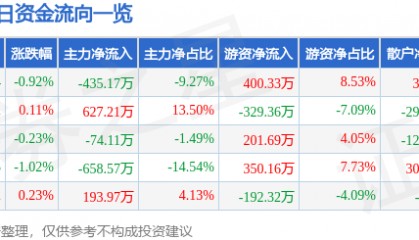 股票行情快报：恒源煤电（600971）2月17日主力资金净卖出435.17万元