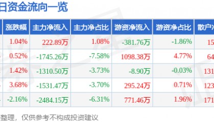 股票行情快报：远光软件（002063）4月14日主力资金净买入222.89万元