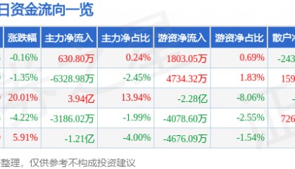 股票行情快报：新莱应材（300260）6月11日主力资金净买入630.80万元