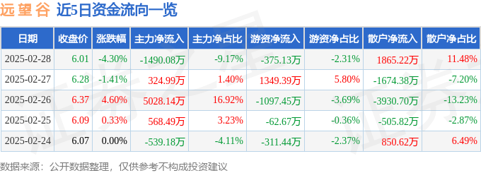 股票行情快报：远望谷（002161）2月28日主力资金净卖出1490.08万元