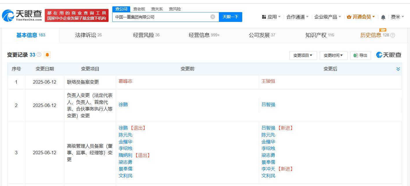 吕智强任中国一重集团董事长 中国一重集团换帅完成工商变更